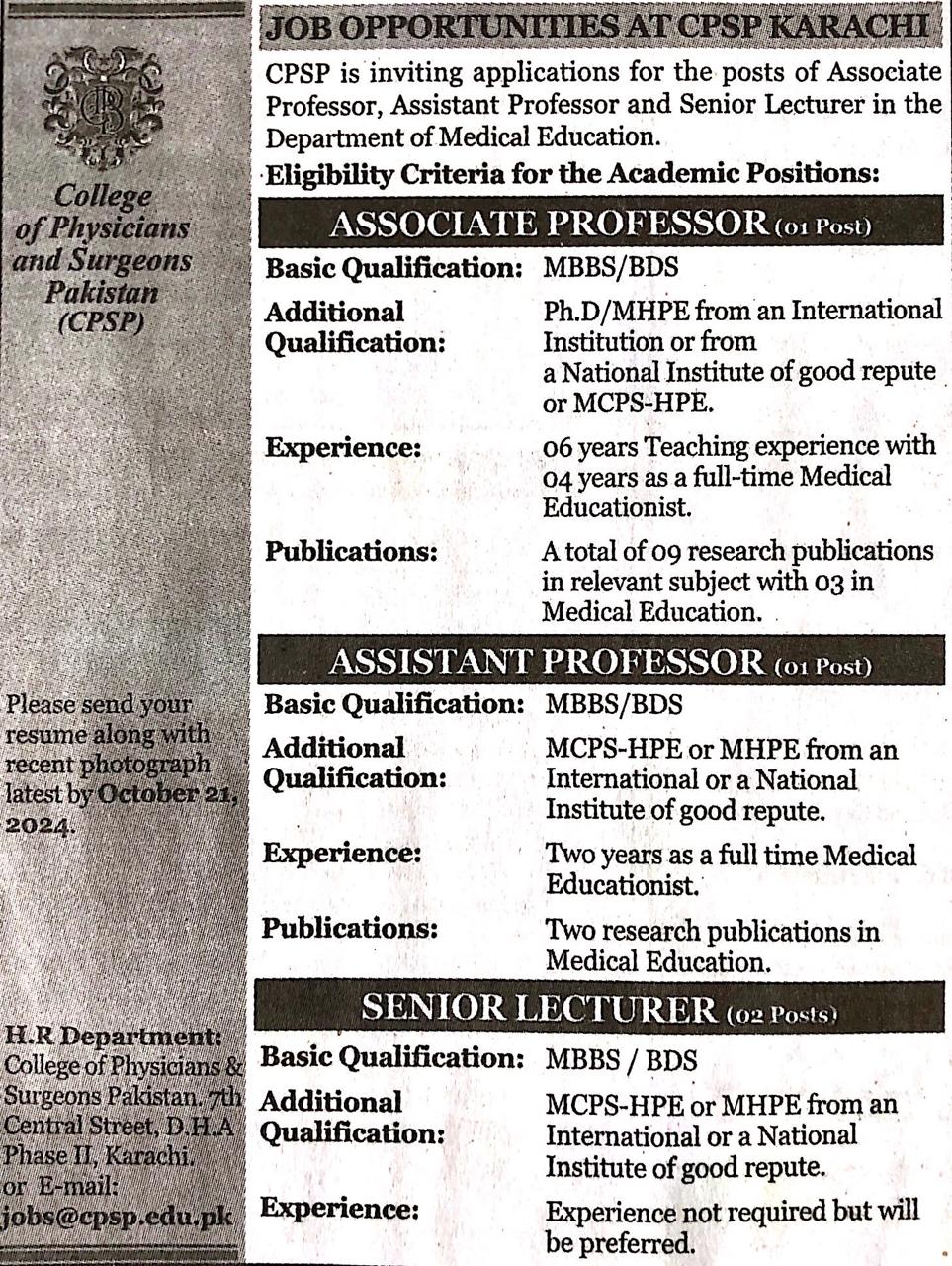 1. Associate Professor 2. Assistant Professor 3. Senior Lecturer 